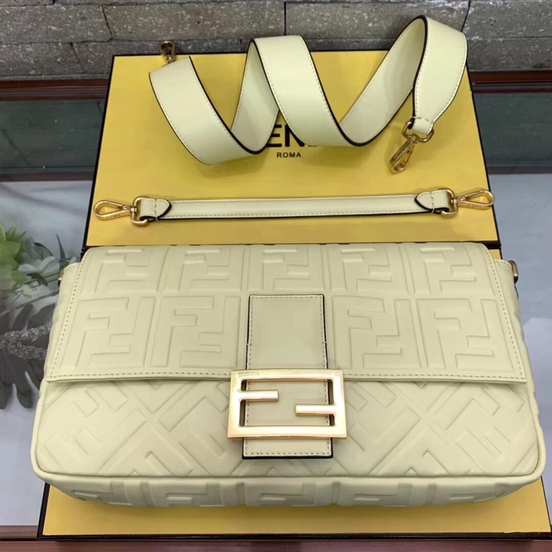 F**di beige ff motif large baguette bag