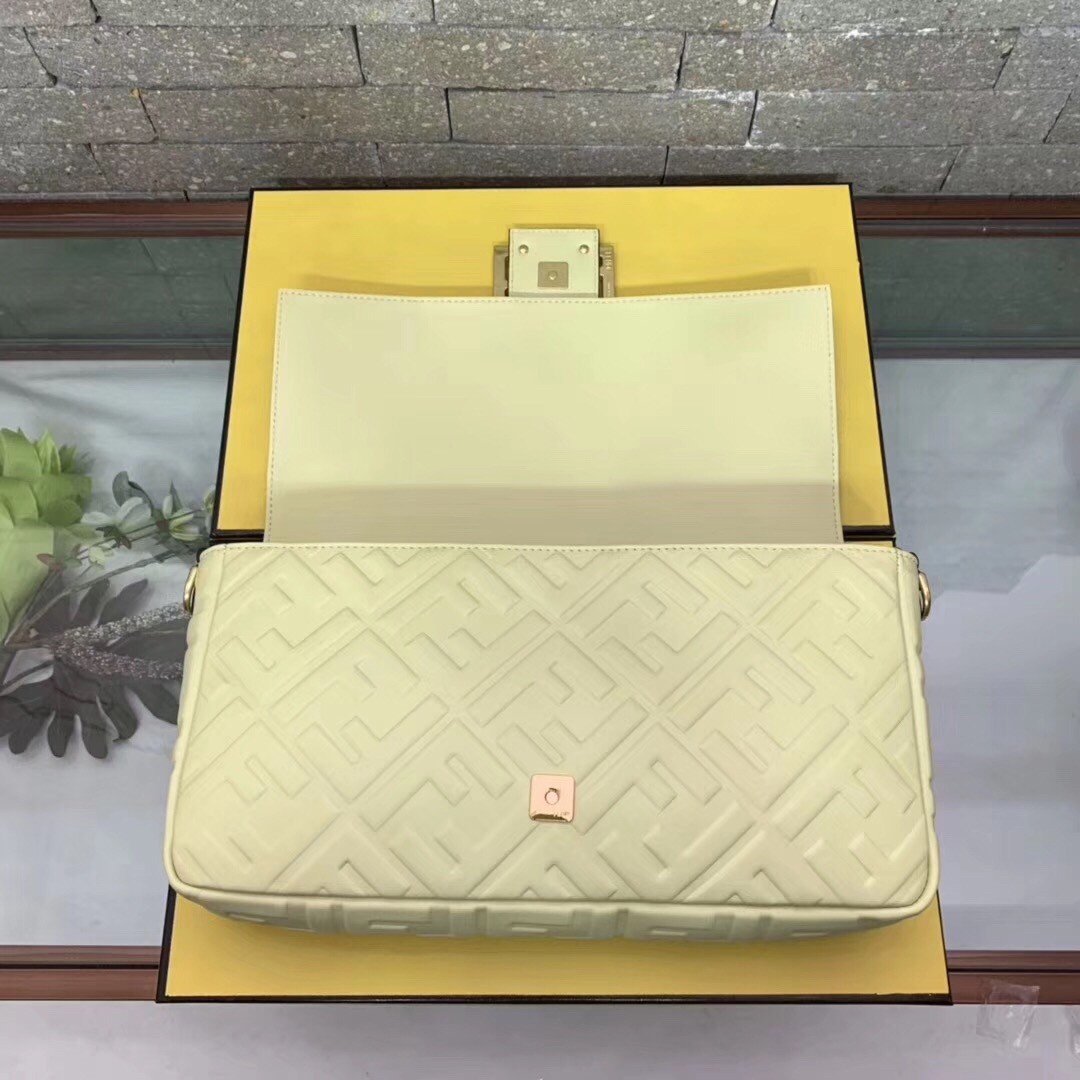 F**di beige ff motif large baguette bag