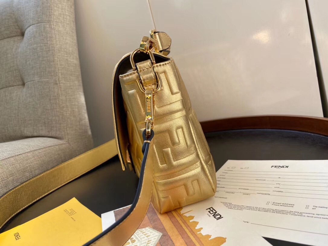 F**di baguette large bag in gold lambskin with ff motif