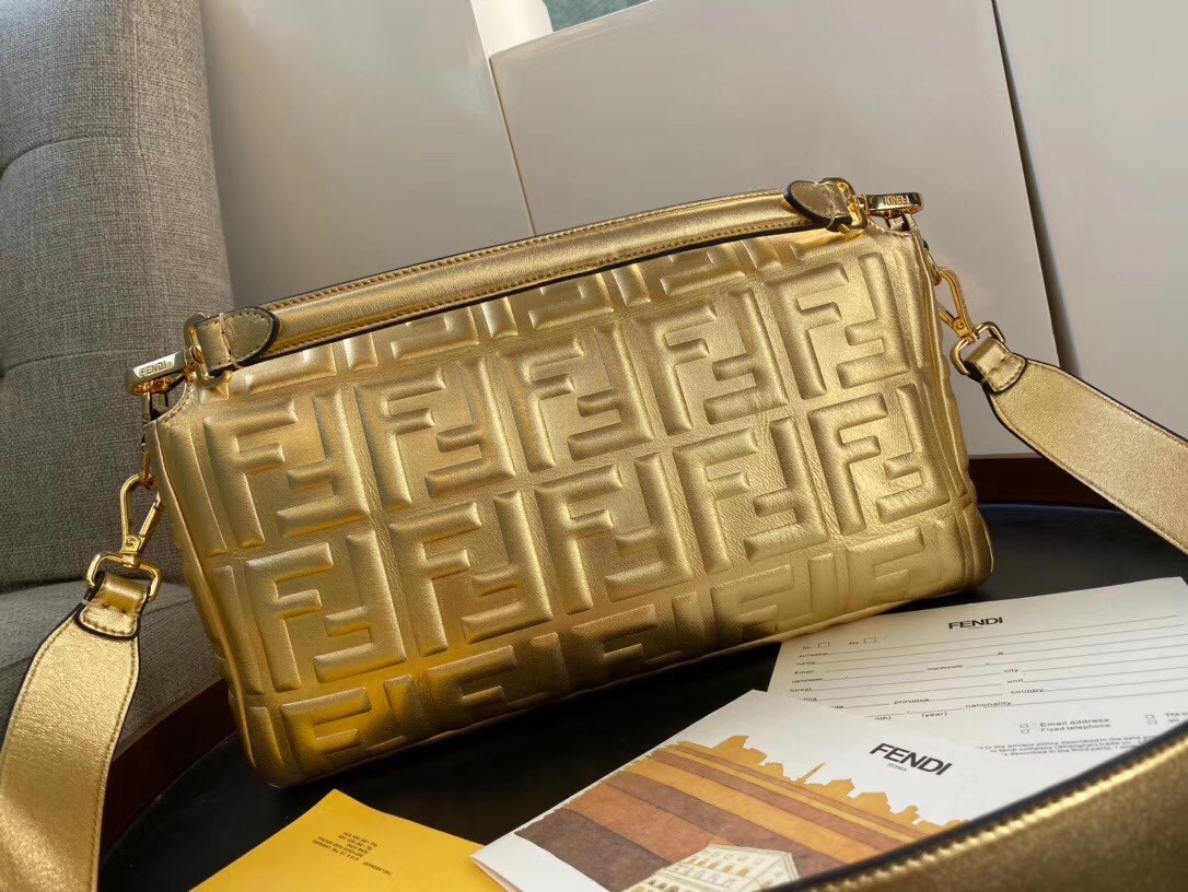 F**di baguette large bag in gold lambskin with ff motif