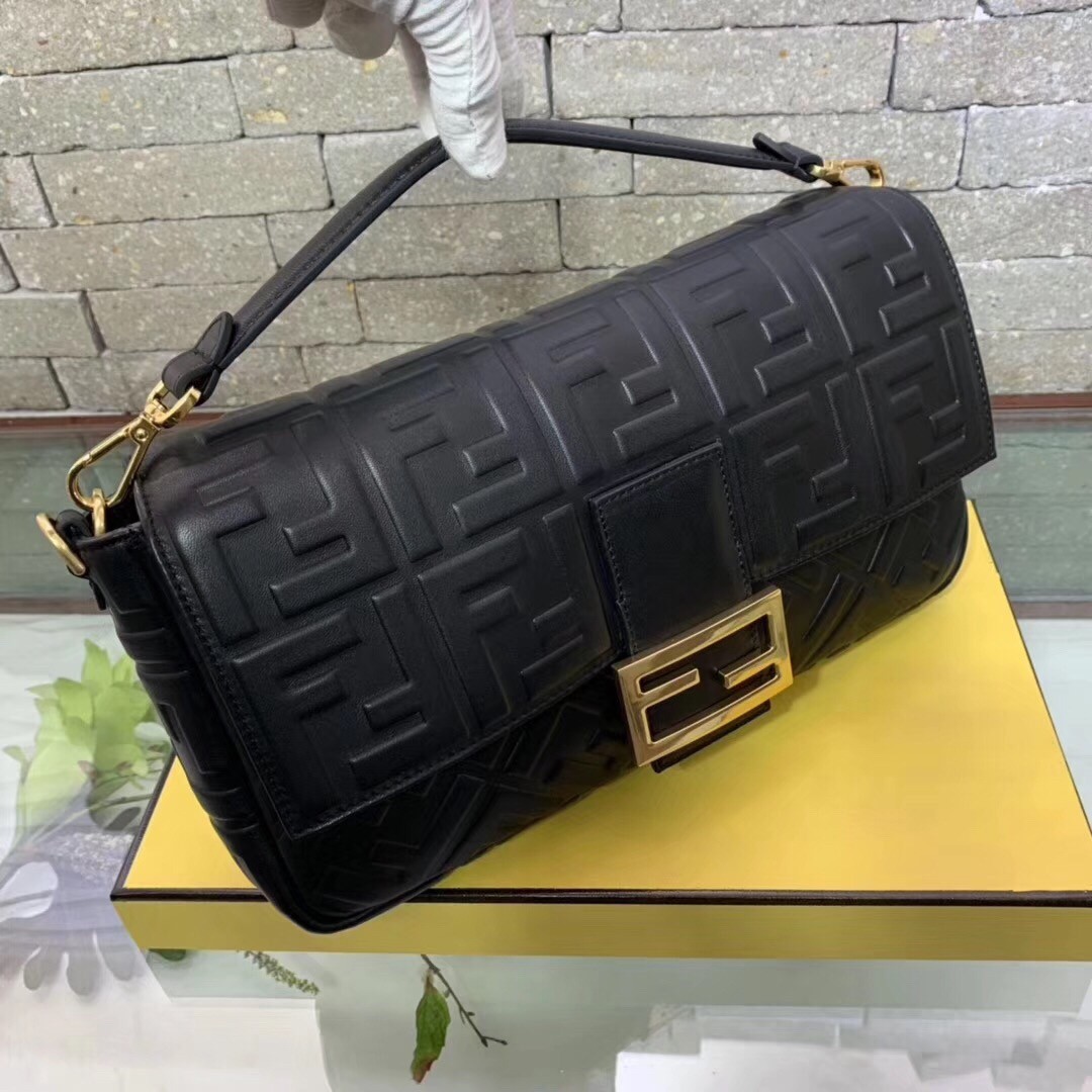 F**di black ff motif large baguette bag