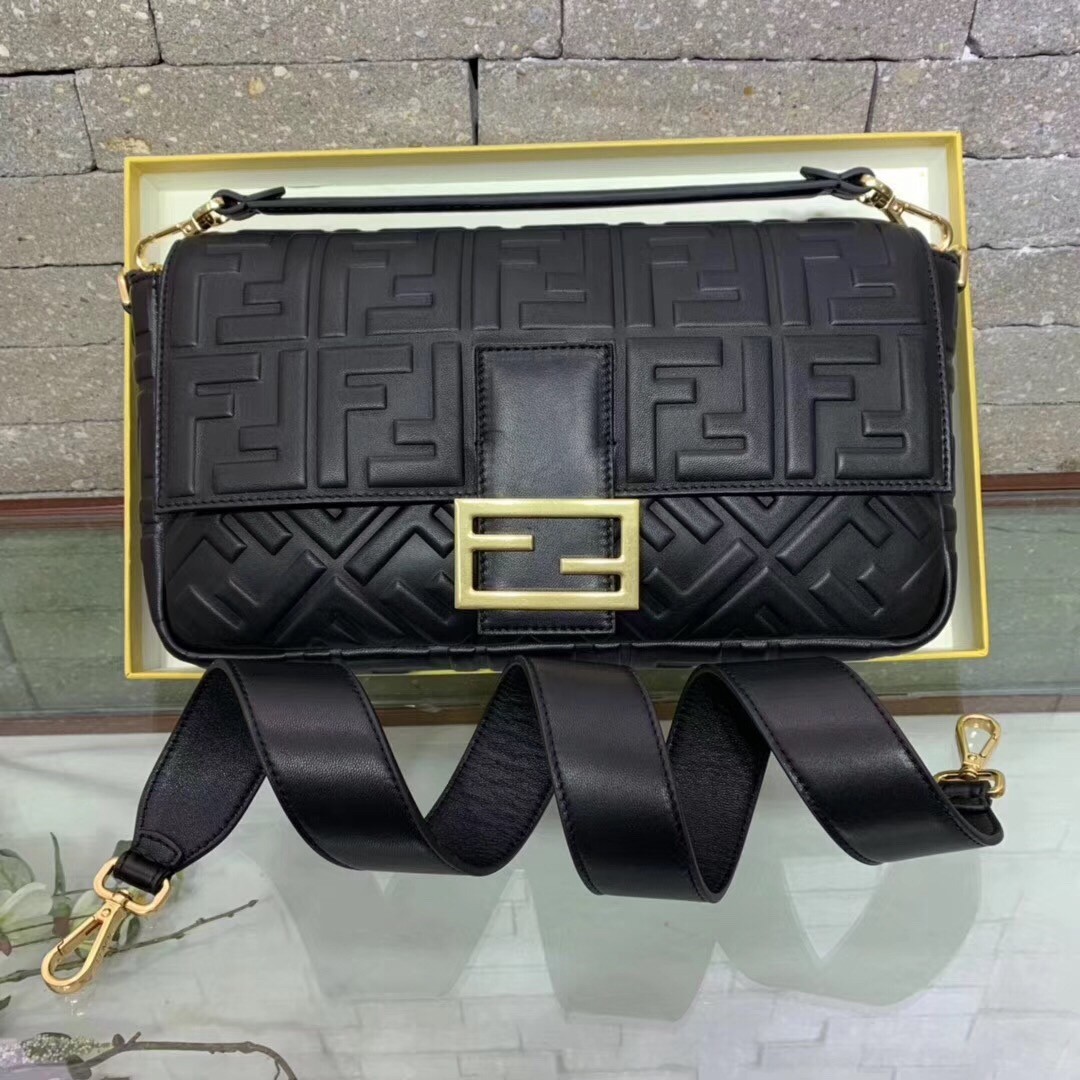 F**di black ff motif large baguette bag