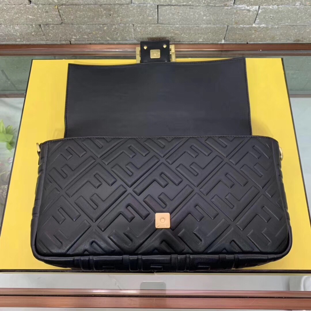 F**di black ff motif large baguette bag