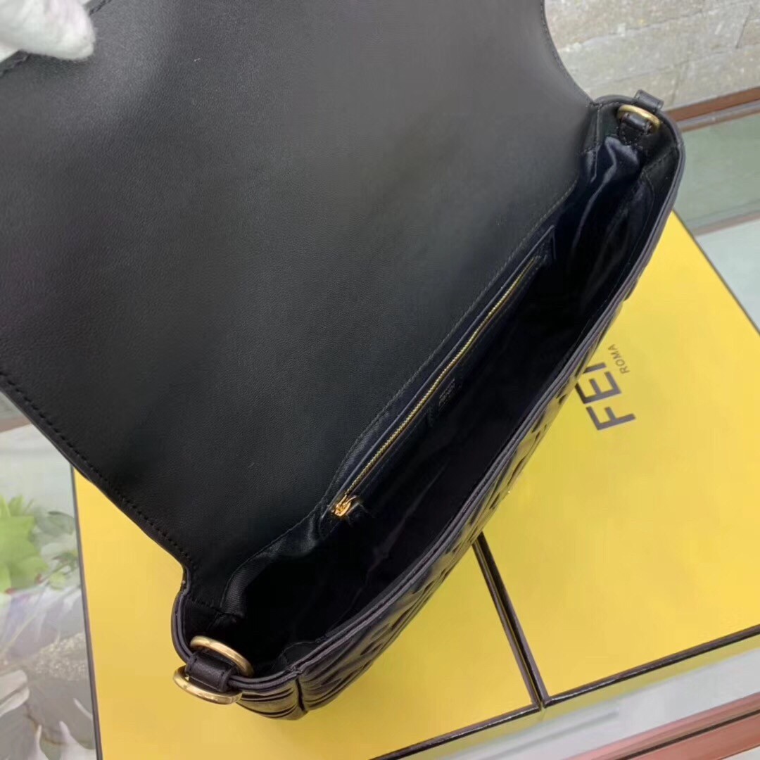 F**di black ff motif large baguette bag