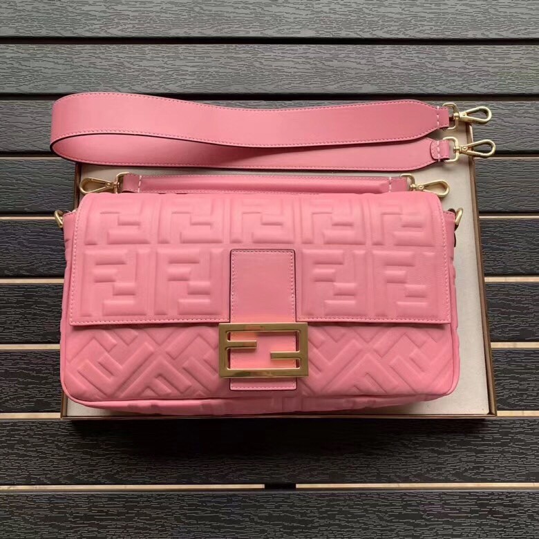 F**di pink ff motif large baguette bag