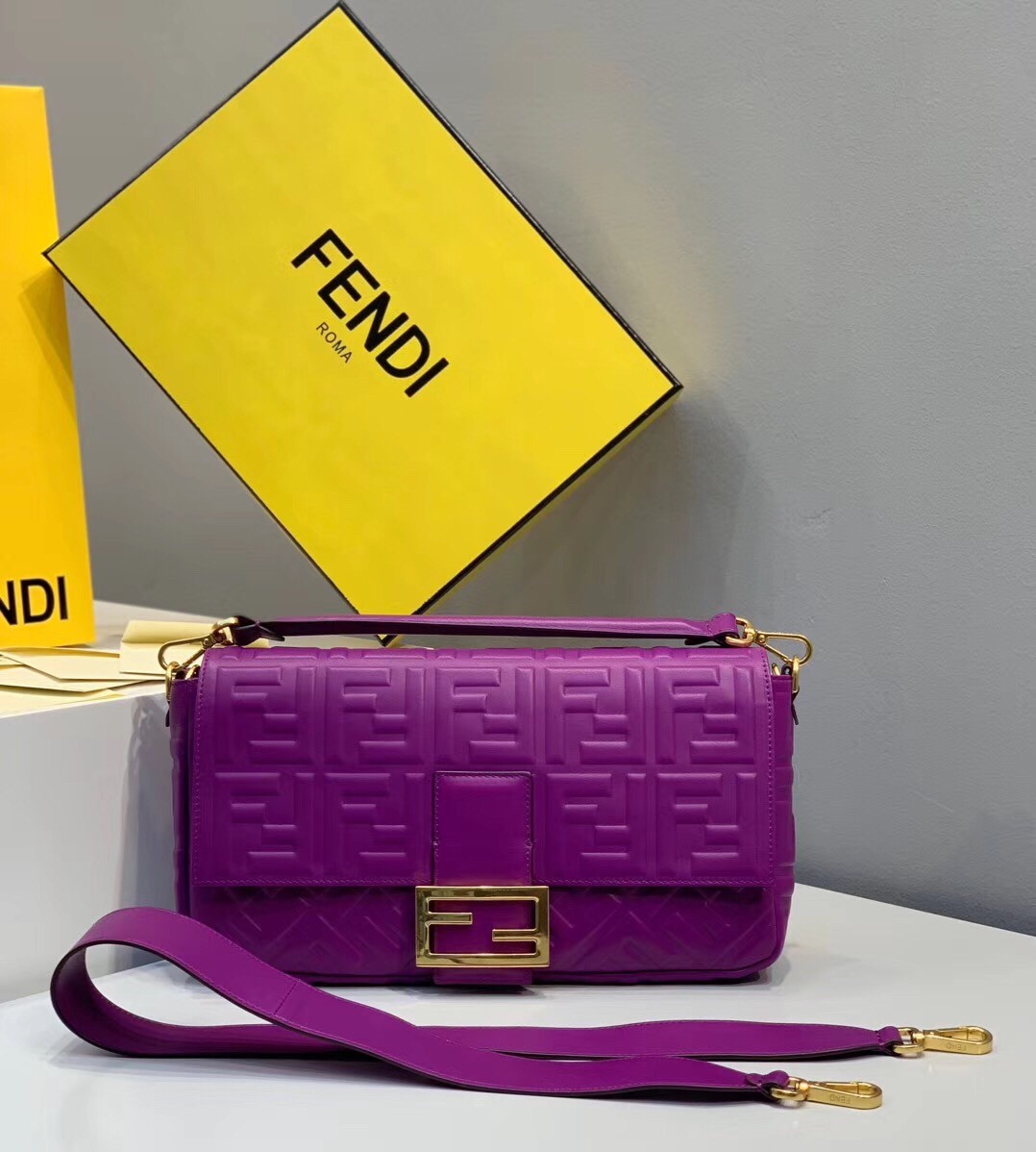 F**di purple ff motif large baguette bag
