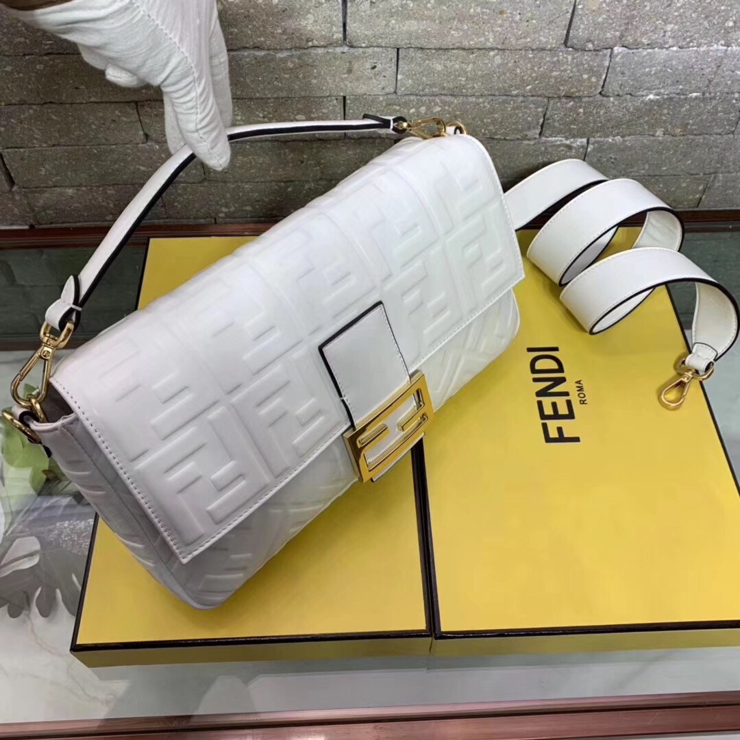 F**di white ff motif large baguette bag