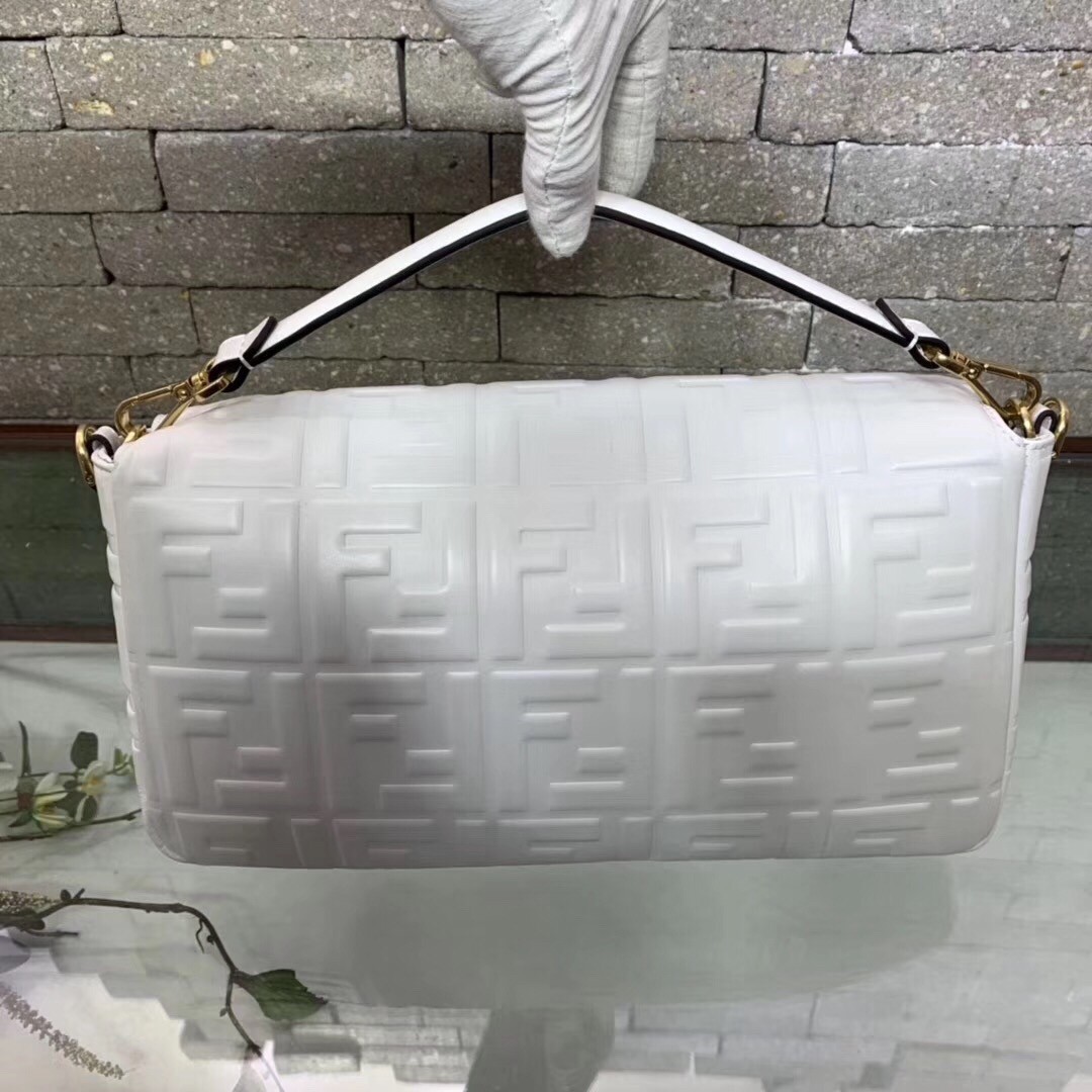 F**di white ff motif large baguette bag