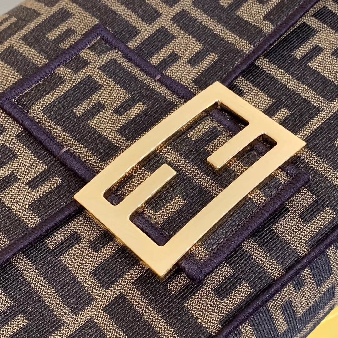 F**di baguette large bag in ff fabric with black trim
