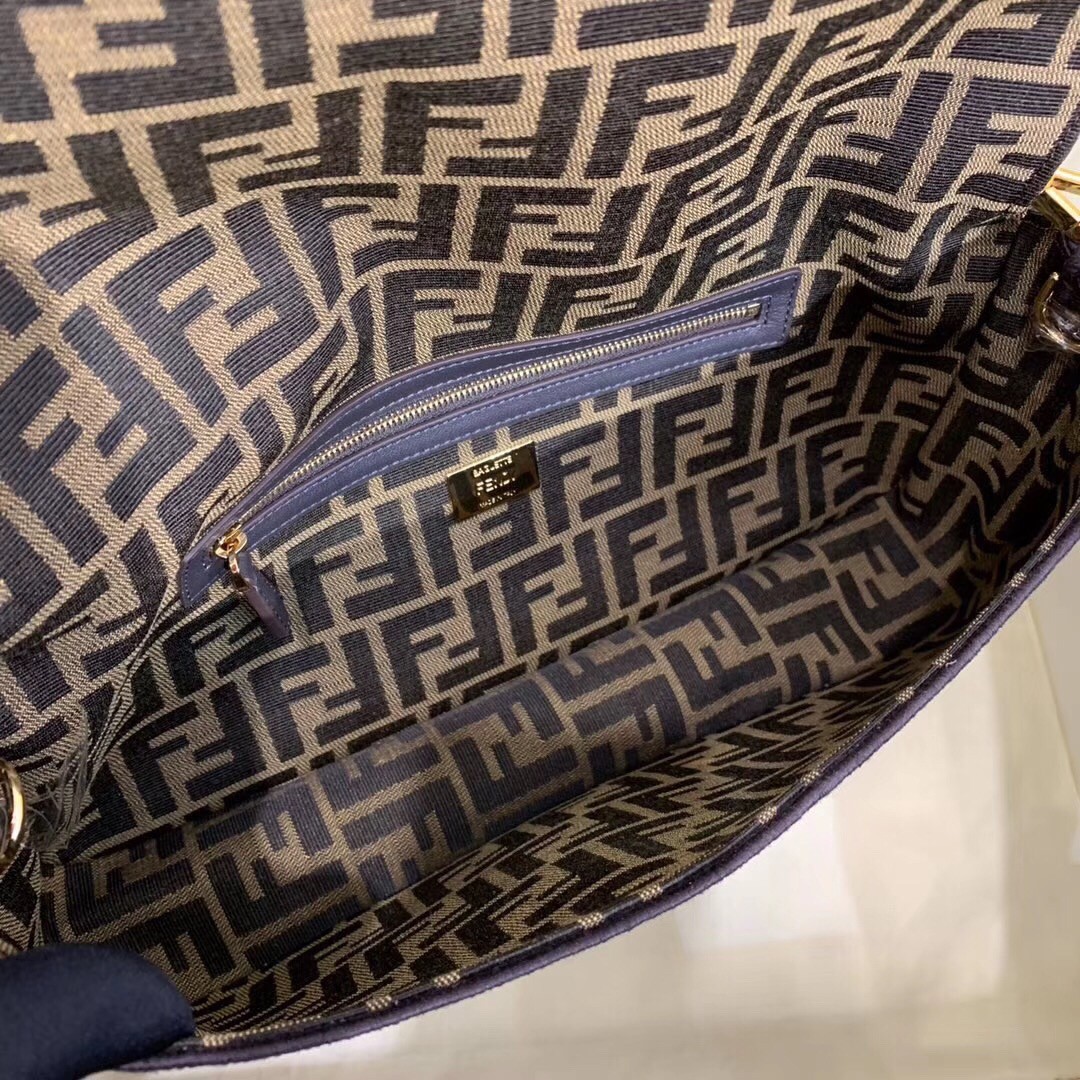 F**di baguette large bag in ff fabric with black trim