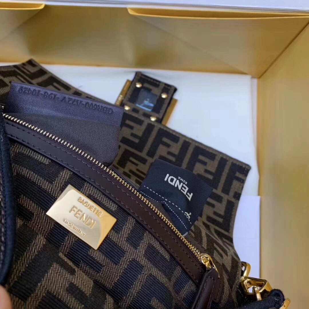 F**di baguette large bag in ff fabric with black trim