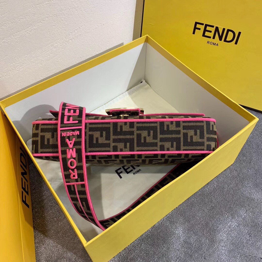 F**di baguette large bag in ff fabric with pink trim