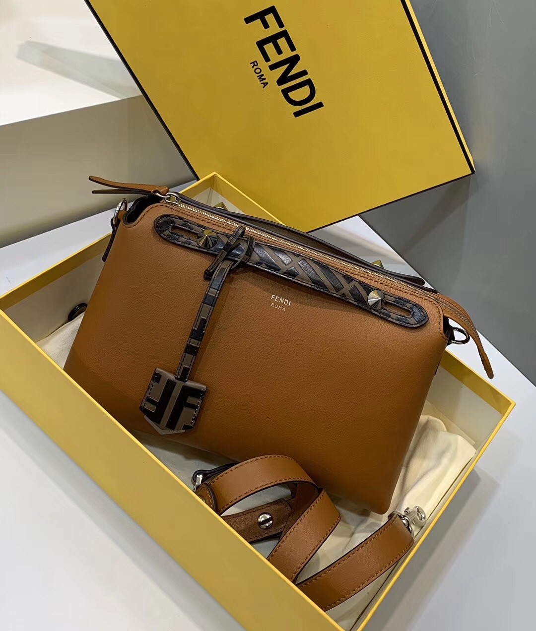 F**di tan by the way medium bag with ff handles