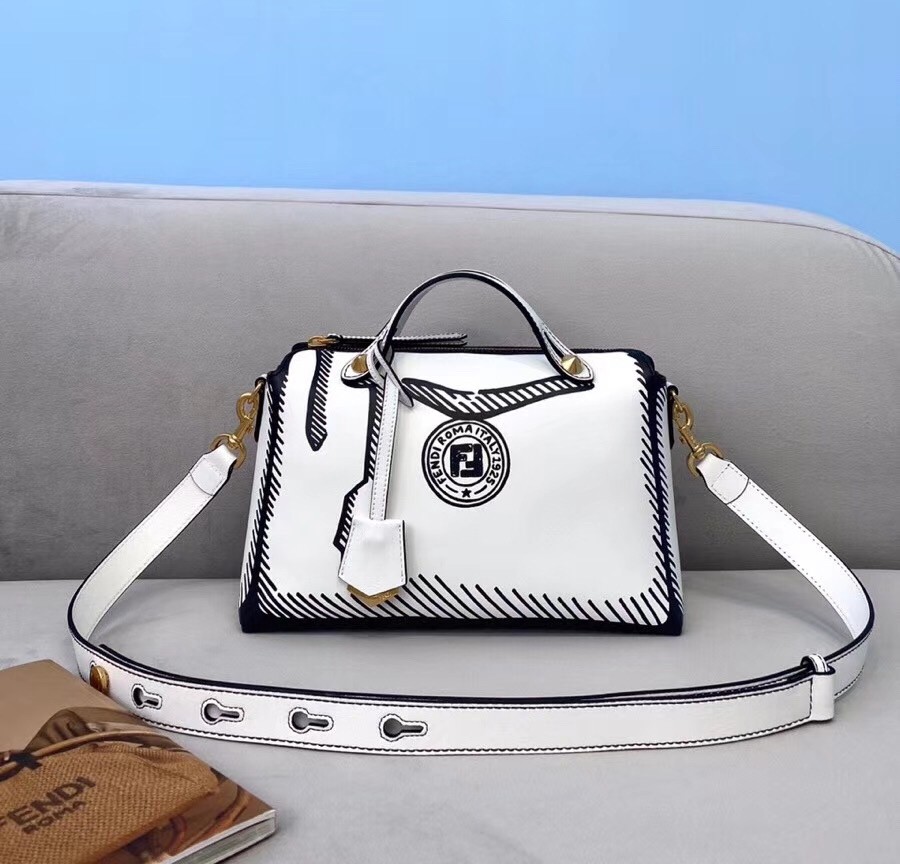 F**di by the way medium bag in white printed leather