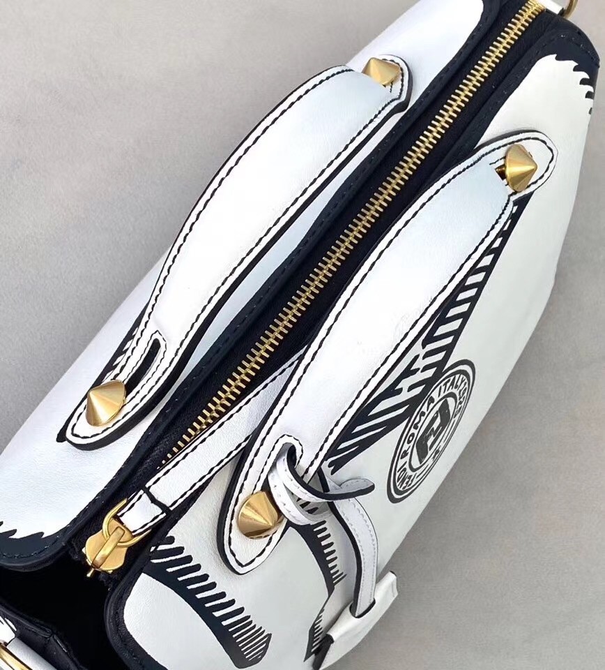F**di by the way medium bag in white printed leather