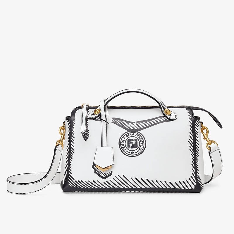 F**di by the way medium bag in white printed leather