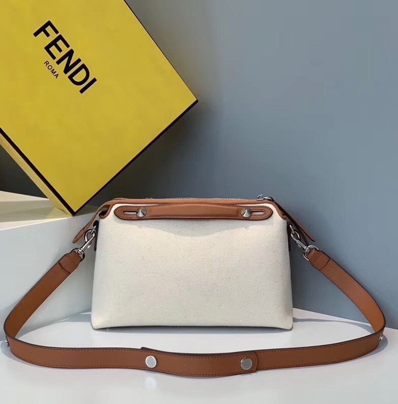 F**di by the way medium bag in canvas with tan leather