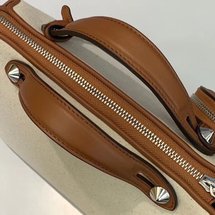 F**di by the way medium bag in canvas with tan leather