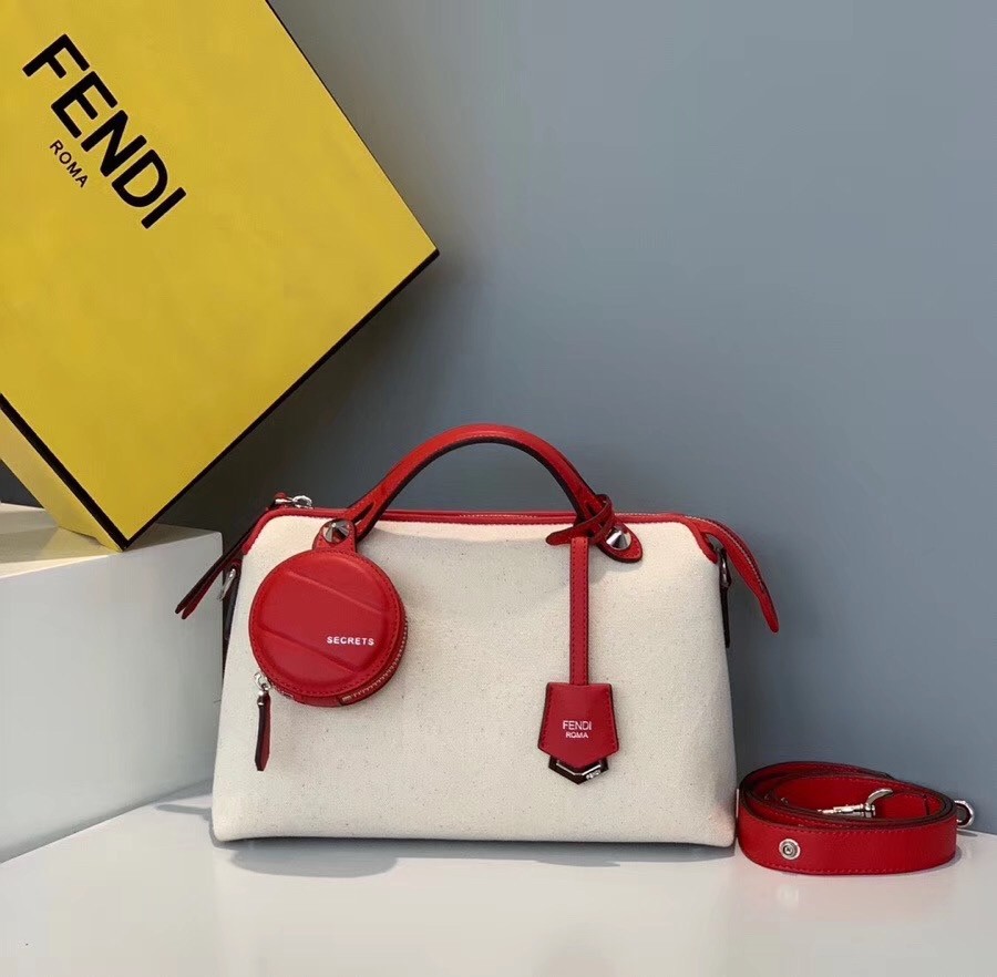 F**di by the way medium bag in canvas with red leather