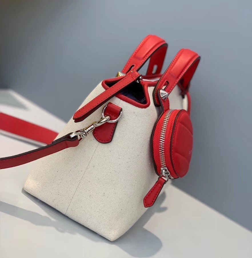 F**di by the way medium bag in canvas with red leather