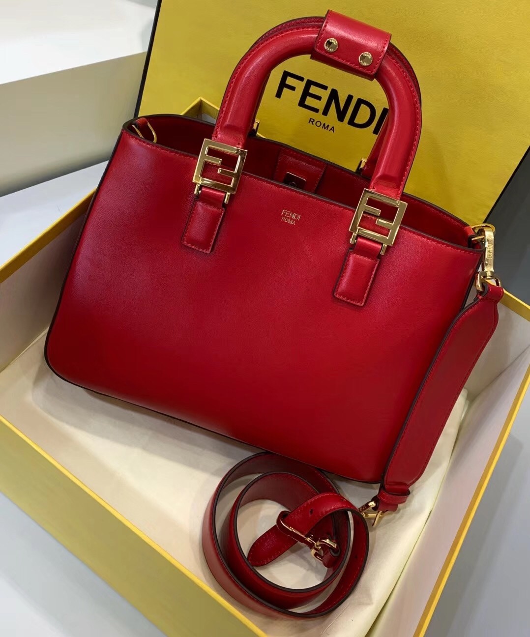 F**di ff tote small bag in red calfskin