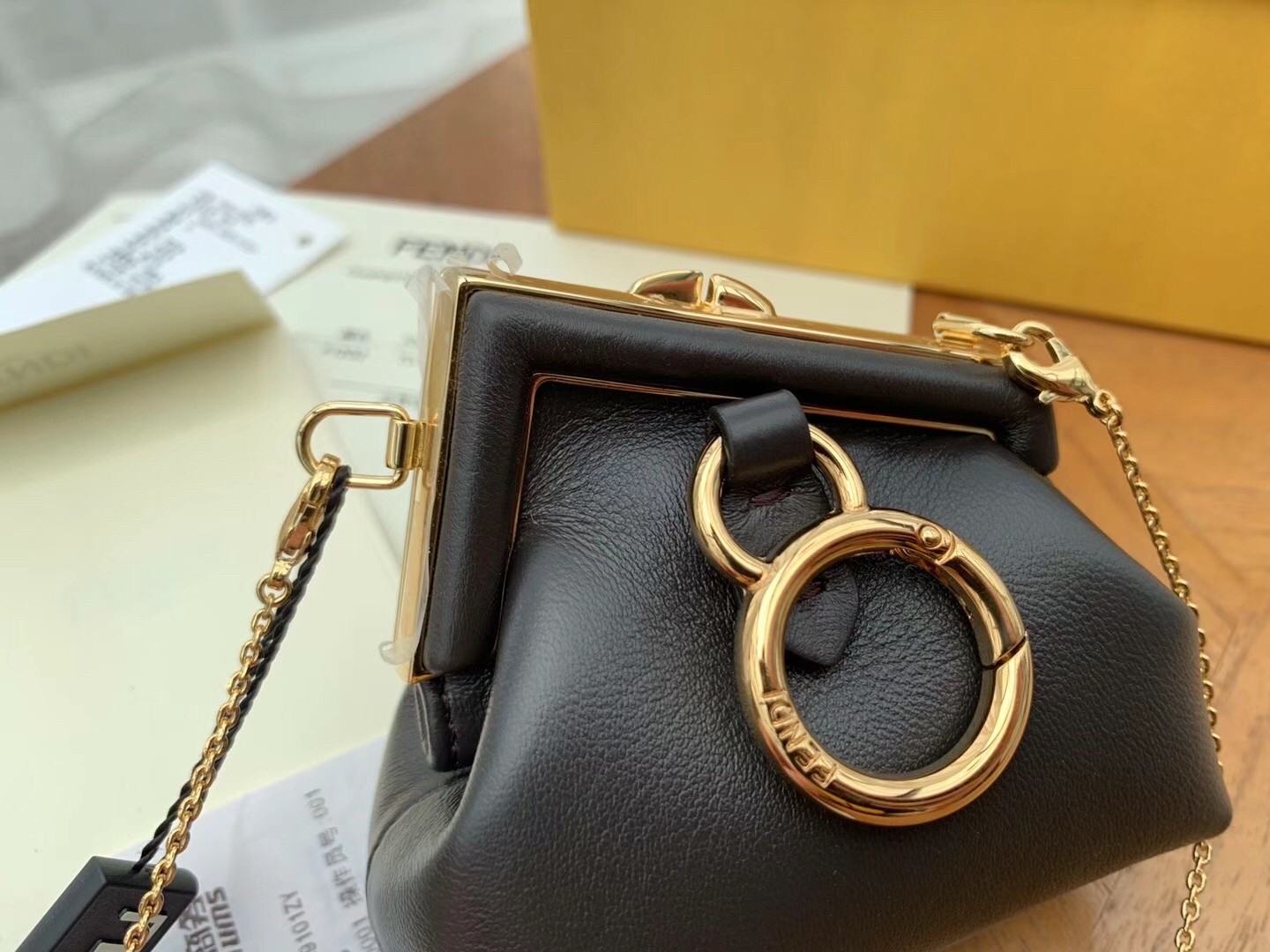 F**di first nano charm bag in black nappa leather