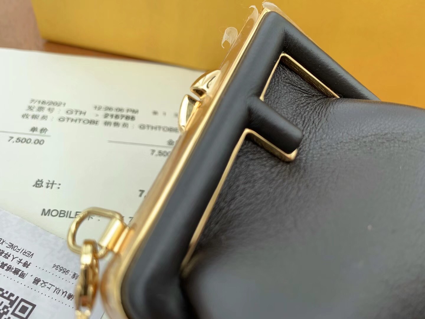 F**di first nano charm bag in black nappa leather