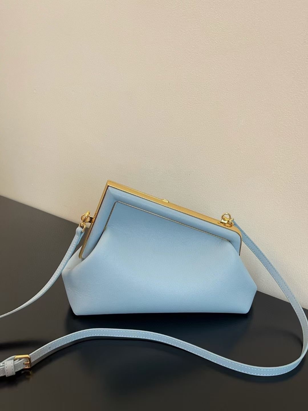 F**di small first bag in light blue nappa leather