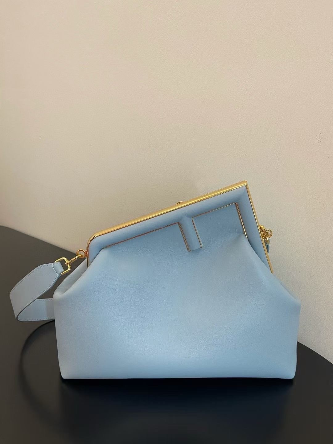 F**di small first bag in light blue nappa leather