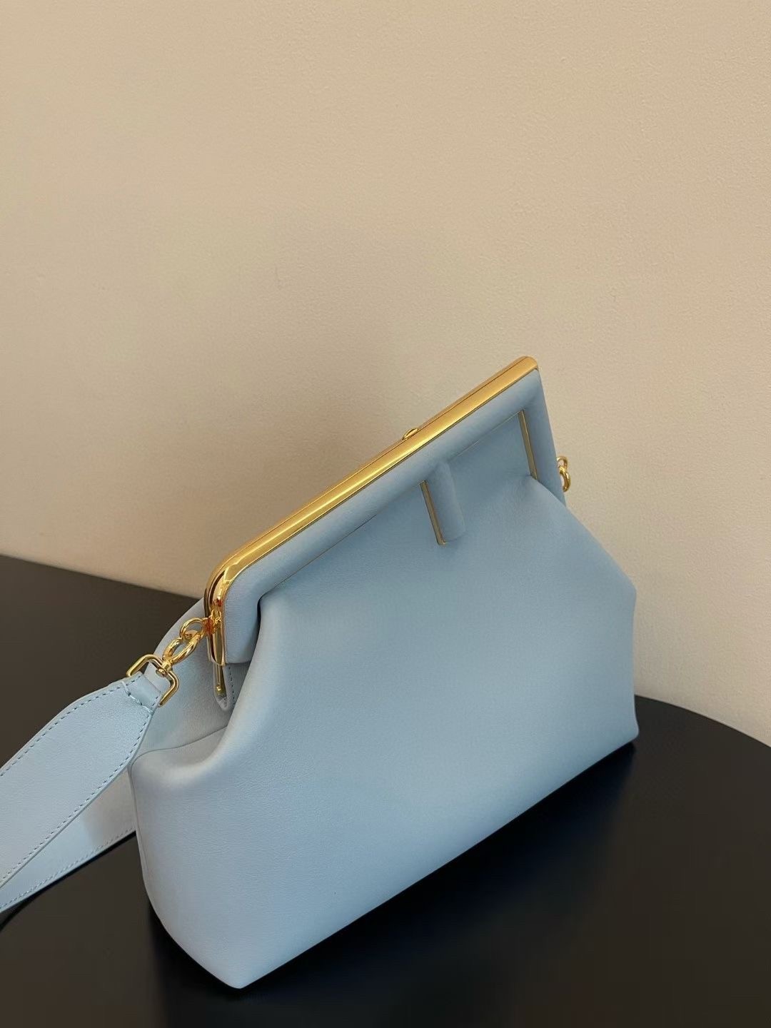 F**di small first bag in light blue nappa leather