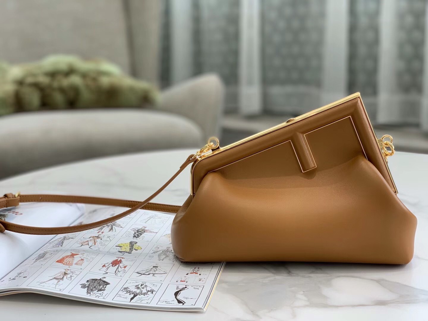 F**di first small bag in brown nappa leather