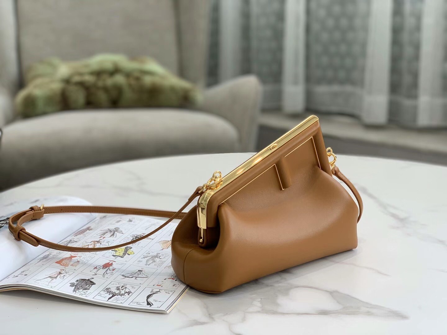 F**di first small bag in brown nappa leather