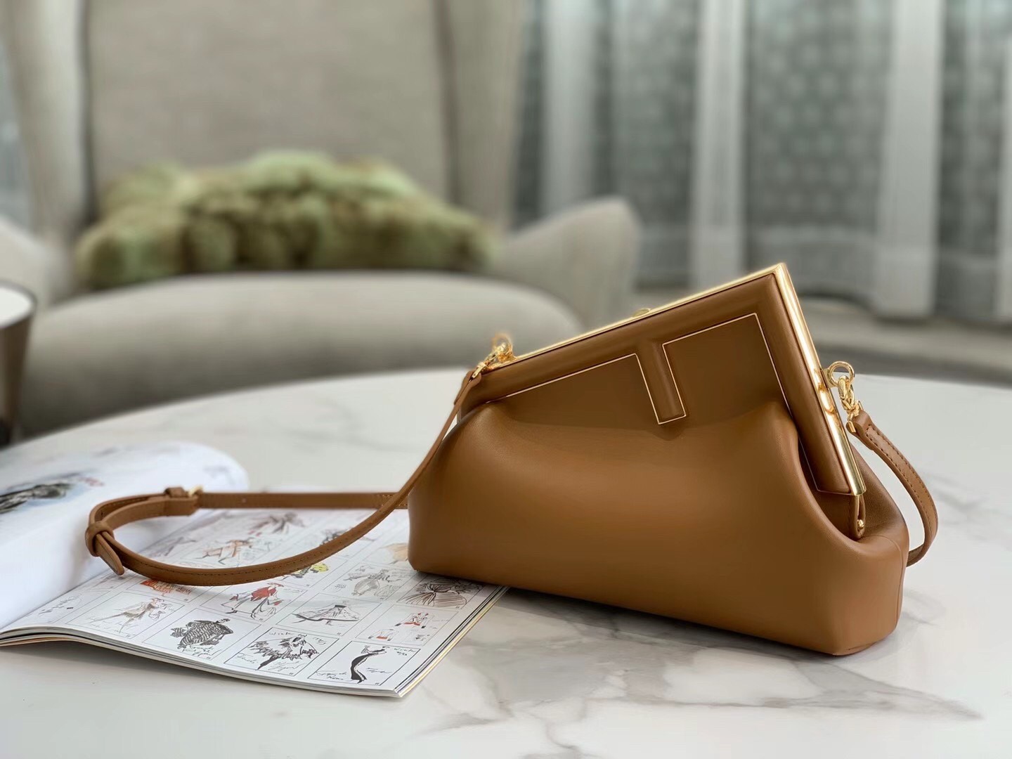 F**di first small bag in brown nappa leather