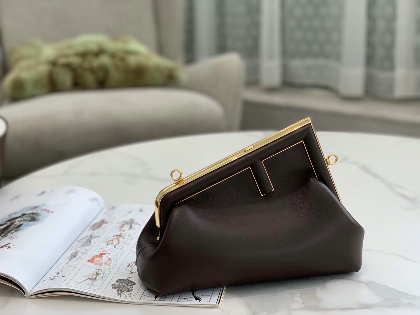 F**di first small bag in chocolate nappa leather