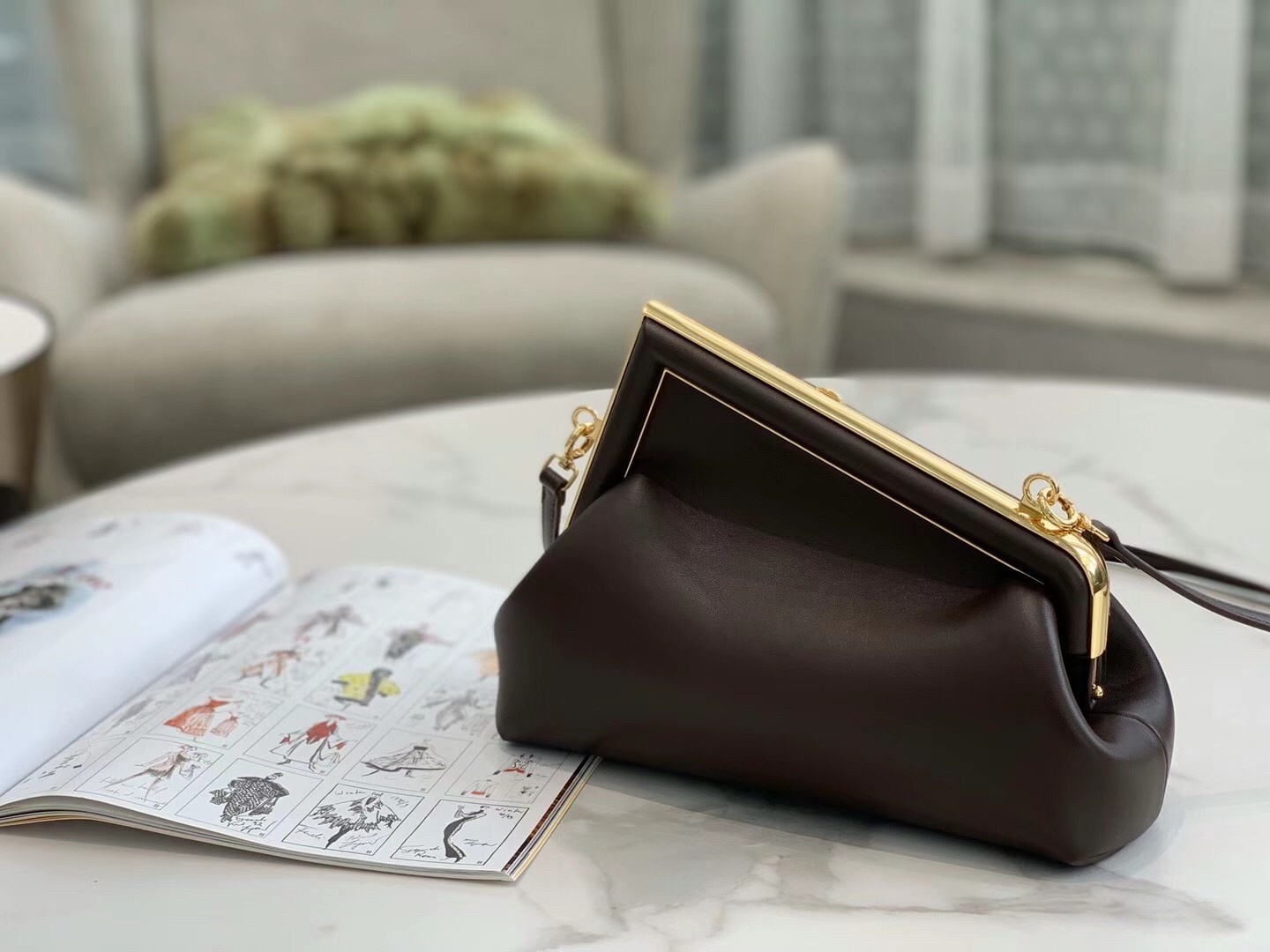F**di first small bag in chocolate nappa leather