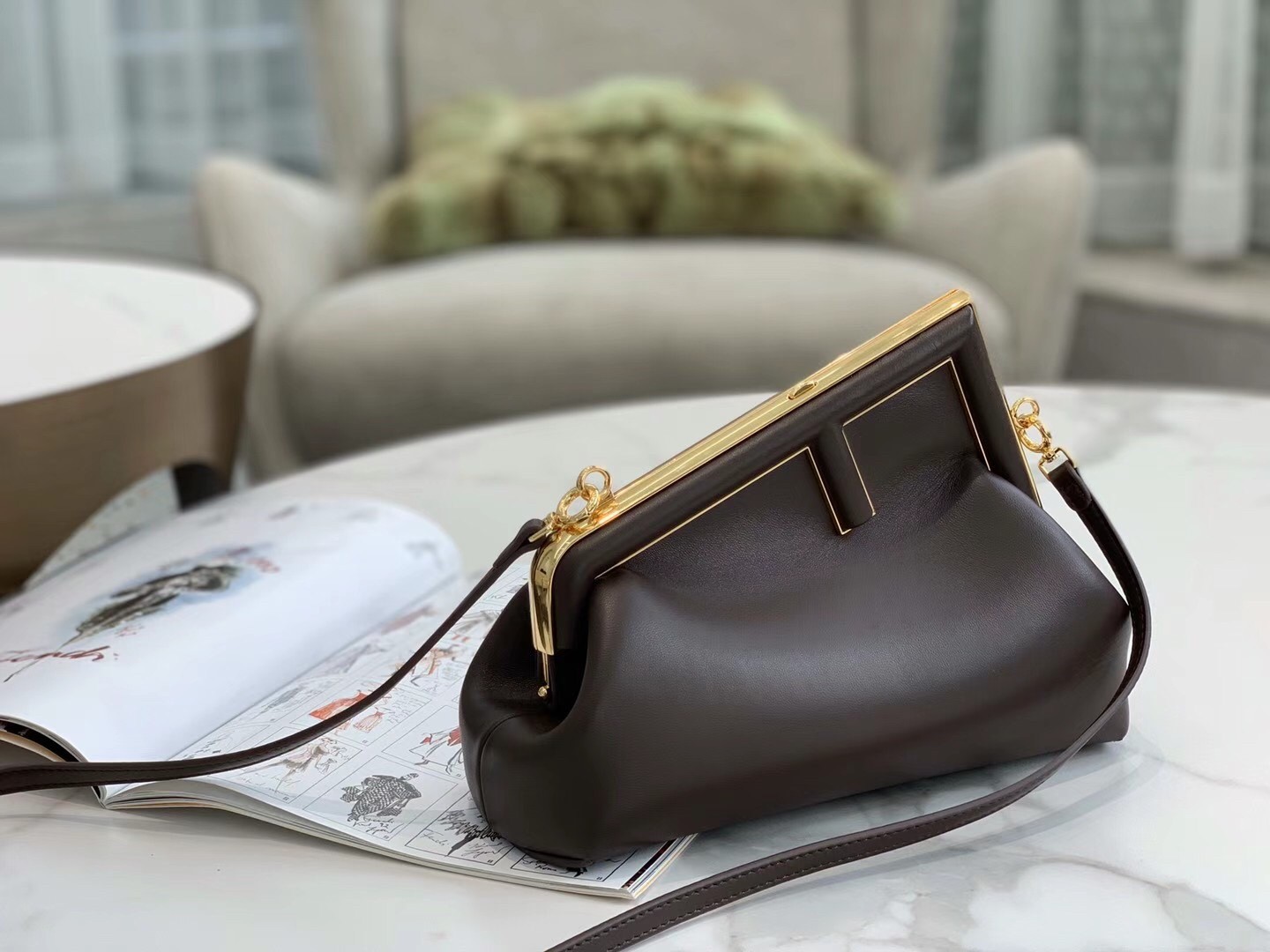 F**di first small bag in chocolate nappa leather