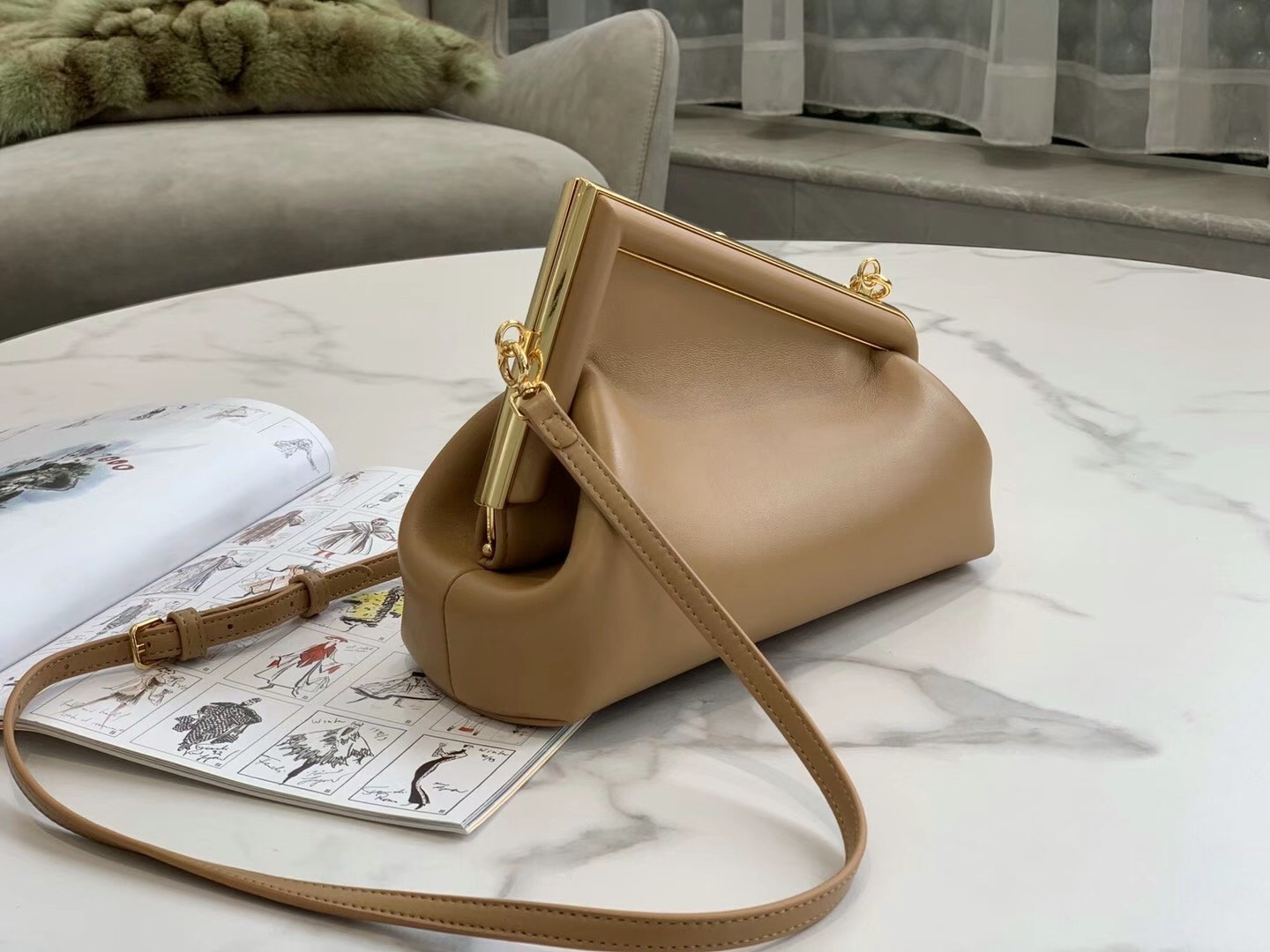F**di first small bag in beige nappa leather