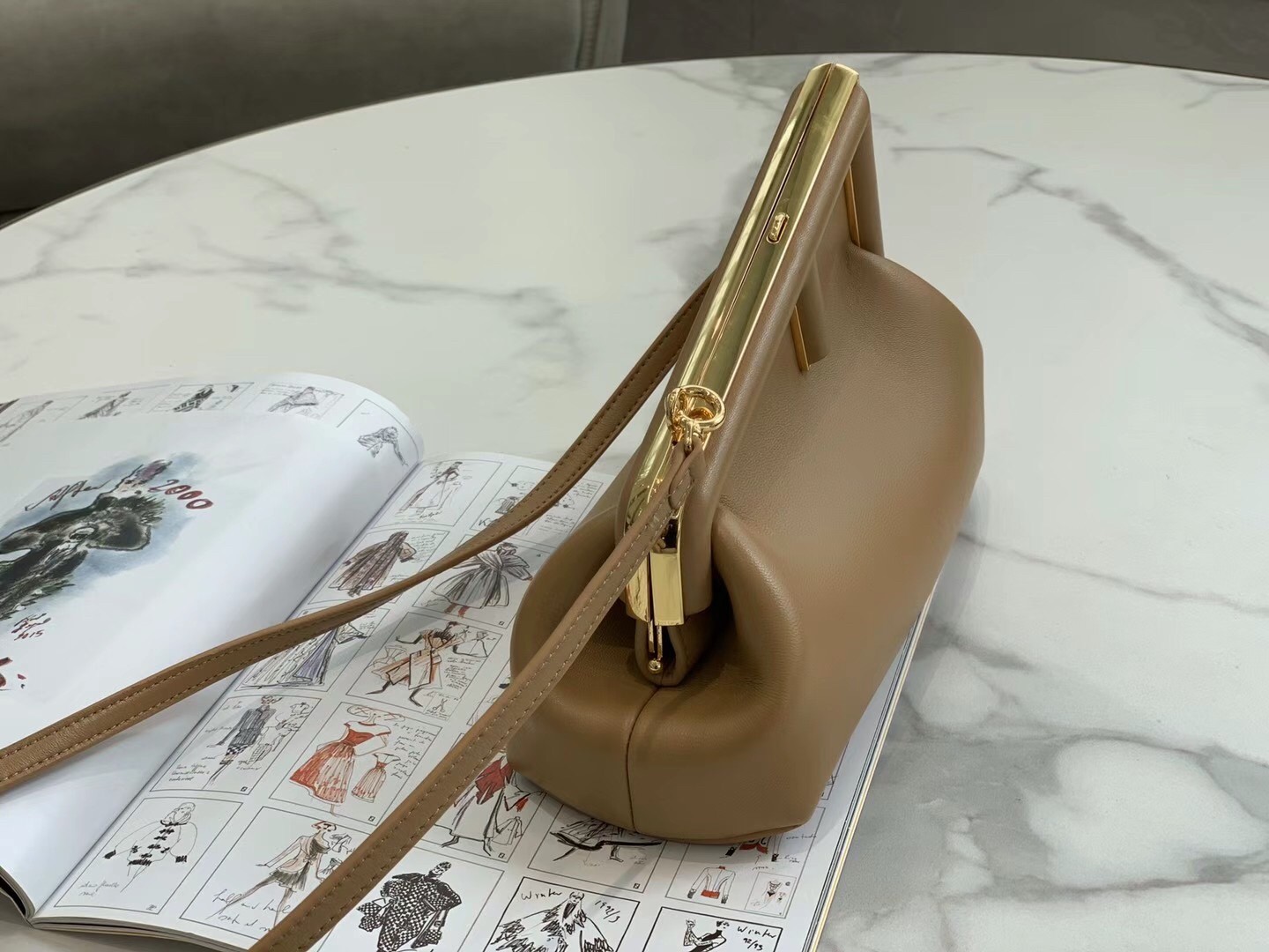 F**di first small bag in beige nappa leather