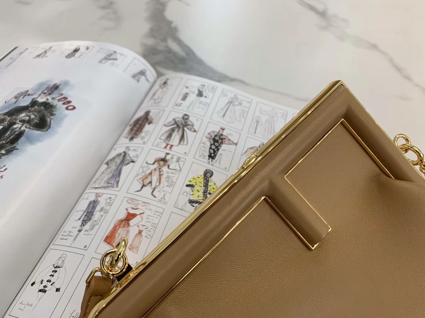 F**di first small bag in beige nappa leather