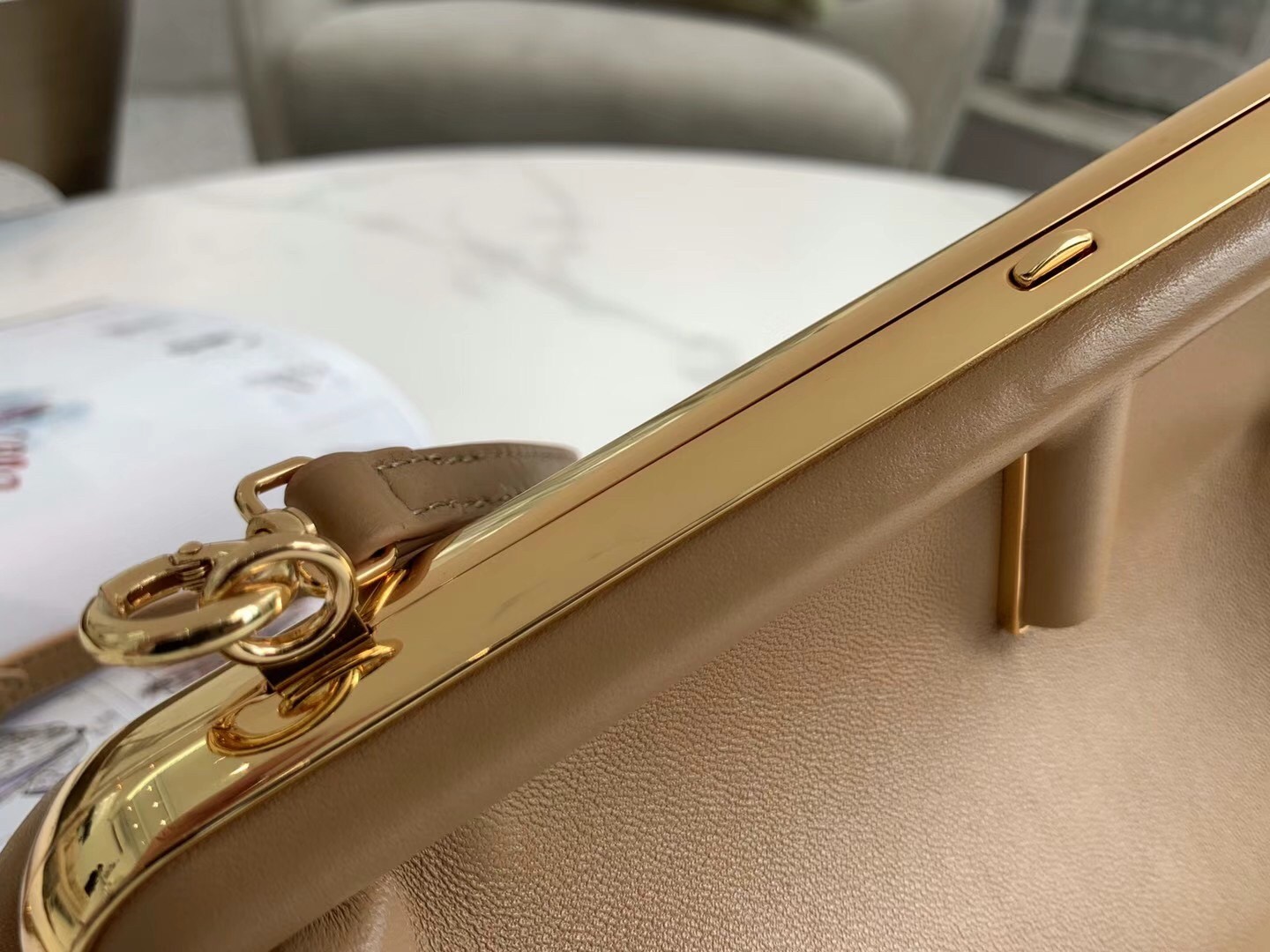 F**di first small bag in beige nappa leather