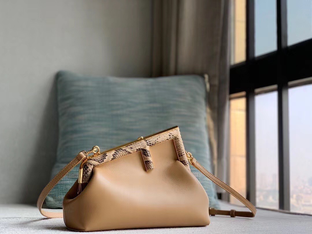 F**di small first bag in camel leather with python f
