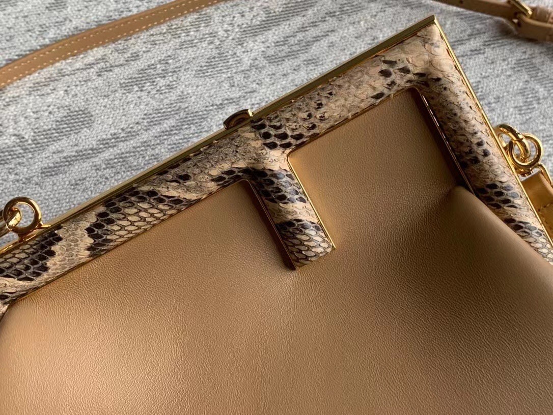F**di small first bag in camel leather with python f