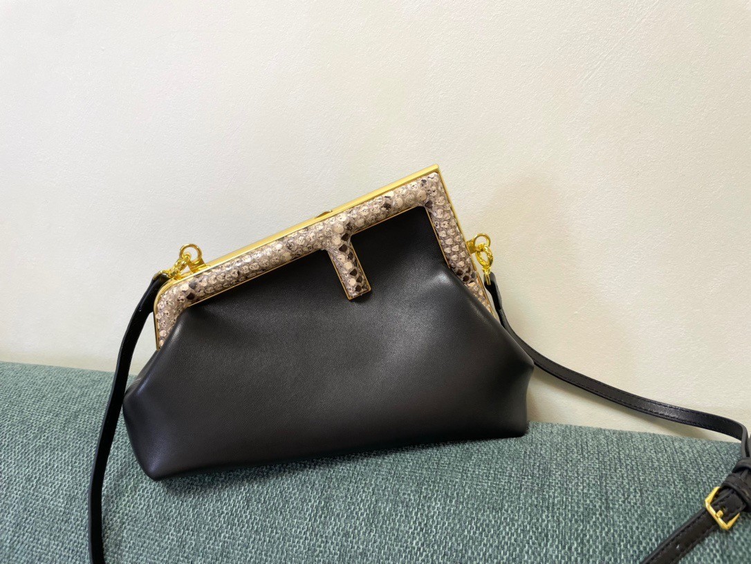 F**di first small bag in black nappa leather with python f