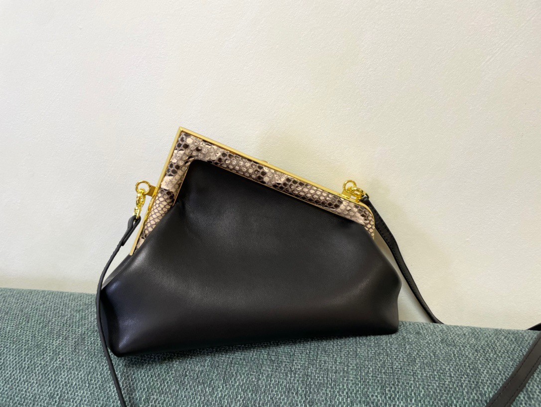 F**di first small bag in black nappa leather with python f