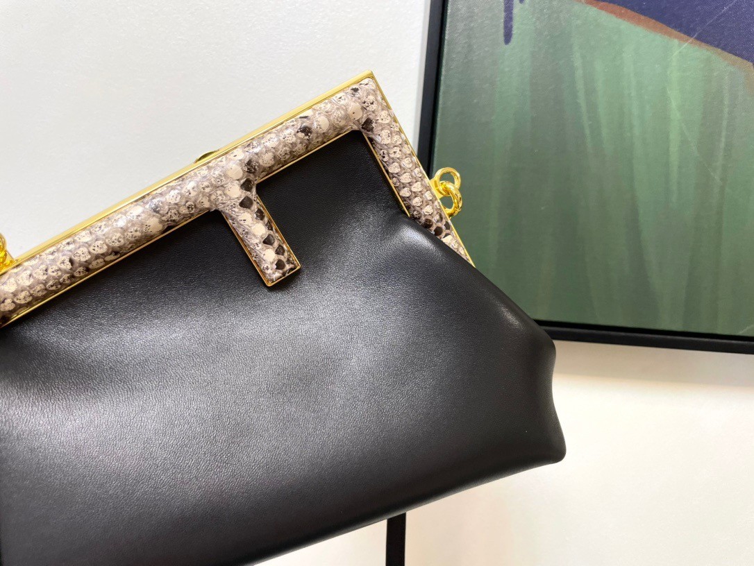 F**di first small bag in black nappa leather with python f