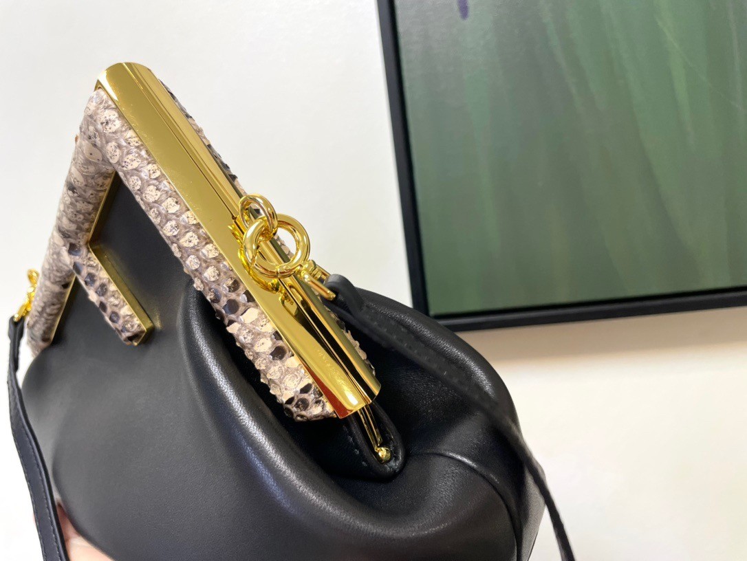 F**di first small bag in black nappa leather with python f