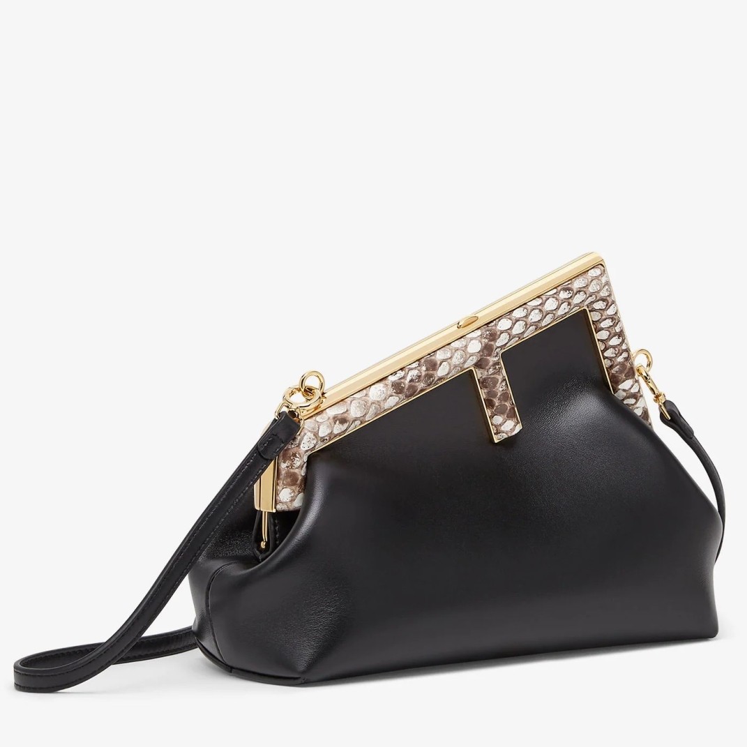 F**di first small bag in black nappa leather with python f