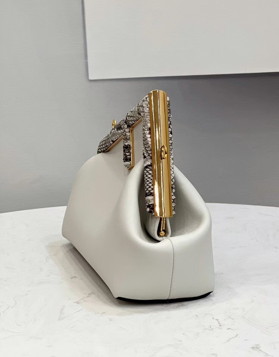 F**di small first bag in white leather with python f