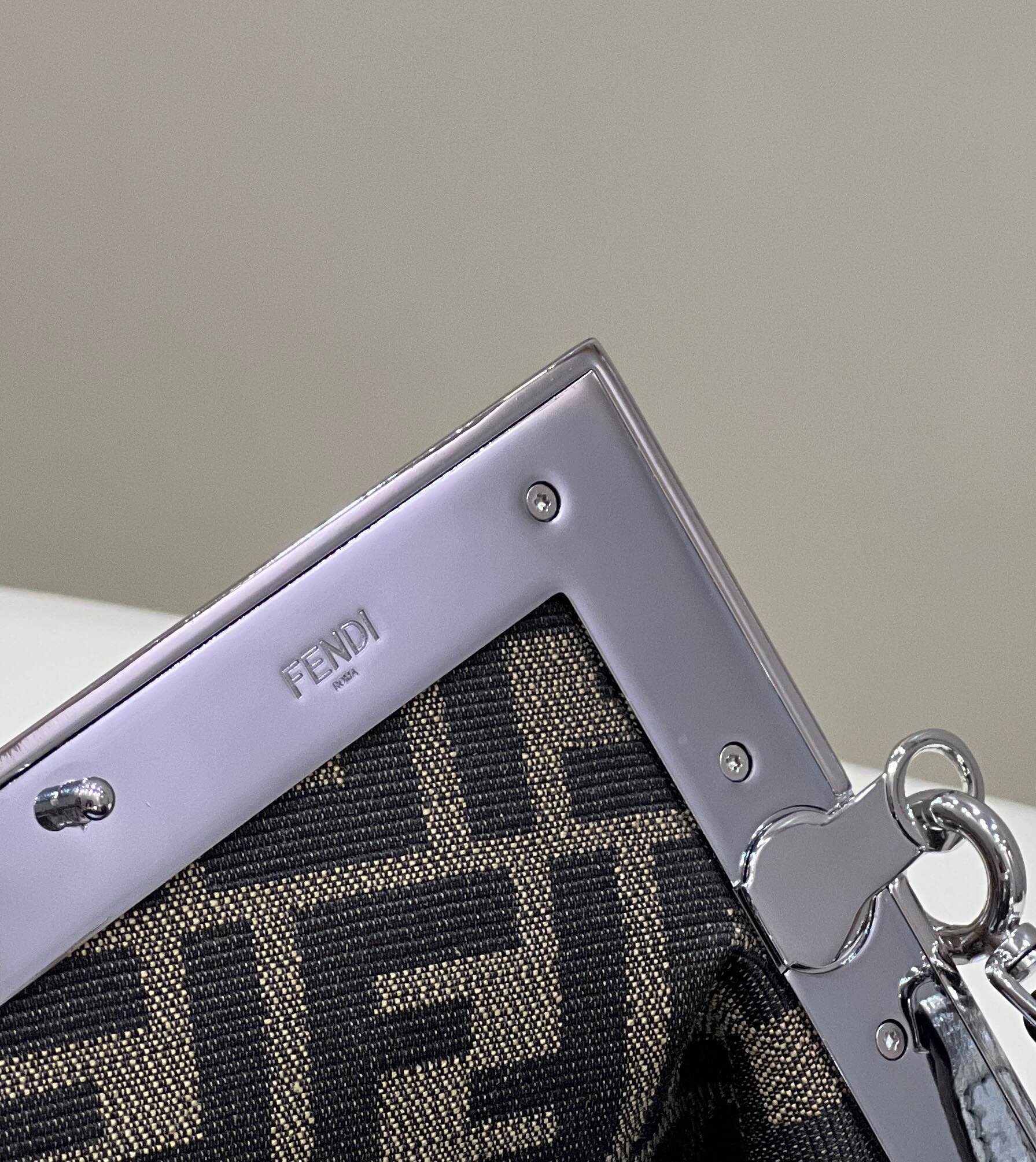 F**di first small bag in silver laminated leather