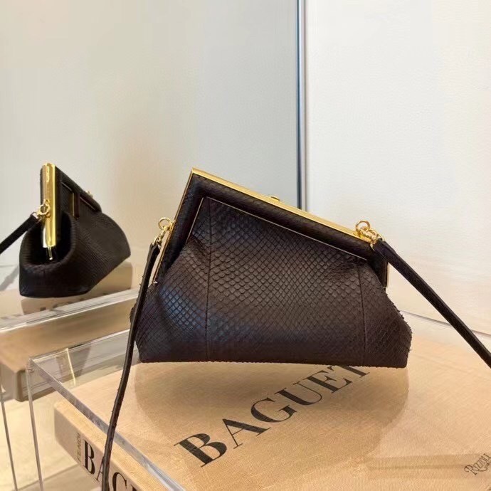F**di small first bag in dark brown python leather